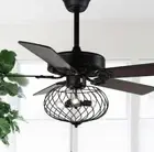 Bella Depot 42 in. Black Cage Ceiling Fan with Light Kit and Remote Control