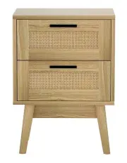 [Artiss] Rattan 2 Drawers Bedside Table in Wood