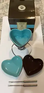 Chantal Dove Chocolate Heart Fondue Set Stoneware Plates Forks Valentines Day