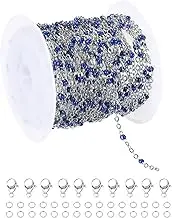 sourcing map Stainless Steel Bead Chain, 16.4 Feet/5M Enamel Beaded Jewelry Link Cable Chains Spool Kit for Jewelry Making, Necklace, Bracelets, DIY Crafts (Silver/Blue, Pack of 1)