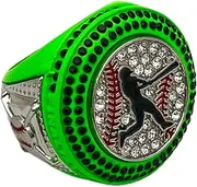 Discount Sports Rings, Baseball or Softball Batter FINALIST RING — Player Award, assorted colors and gemstones (Neon Green), Non-Precious Metal, Quartzite