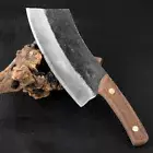 Handmade Forged Steel Knife Butcher Slicing Chop Kitchen Cleaver Wood Handle 7"
