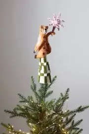 Anthropologie Leo Felt Christmas Tree Topper Leopard Star Beaded Whimsical NWT