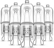 Bonlux 5X 40W G9 Oven Bulb G9 Halogen Oven Bulb Rated 300°C Heat Resistant, Dimmable Warm White 2700K for Table Lamps, Cabinet Light, Oven, Ceiling Lights, Cooker Hood