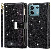 For Xiaomi Redmi Note 13 5G Case Zipper Wallet PU Leather Glitter Phone Cover
