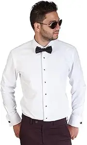 [AZAR MAN] Mens Slim Fit White Tuxedo Shirt French Cuff Wrinkle Free by Azar