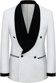 [Kromoc] Men's Rayon Suit Blazer Velvet Shawl Lapel Double Breasted Buttons Wedding Meeting Interviews