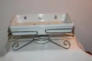 Wen Yuan Floral Casserole Dish with Silver Rack ~ White Floral Pattern ~ NWOT