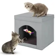 Collapsible Cat House, Foldable Kitty Cat Cube and Cat Cave with Bed, Colorfu...