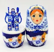 Russian Nesting Doll Manicure Set Blue White Clippers Nail File Storage Case 7pc