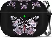 Airpod Pro Case Cover, Soft Cute Silicone Print Earpods Pro Case with Keychain for Girls and Women with Apple Airpods Pro Charging Case-Butterfly