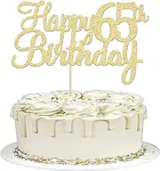 Gyufise 3Pcs Happy 65th Birthday Cake Topper Glitter 65th Birthday Cake Pick Cheers to 65 Years Old Sixty-Five Fabulous Cake Decorations for 65th Birthday Theme Party Supplies Gold