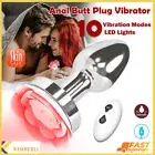 Light LED Butt Plug Anal Vibrator Metal Prostate Massager Remote Female Sex Toy