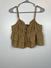 Wild Fable Womens Tiered Ruffle Chiffon Top Biege Size L Spaghetti Strap