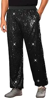 Lars Amadeus Sequin Pants for Men's Baggy Metallic Joggers Elastic Waist Costume Night Club 70s Disco Shiny Trousers