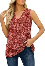 [Generic] Women Casual Beach Tops Ladies Fashion V Neck Chiffon Tank Top Sleeveless Work Office Pleated Blouses Tops T Shirt