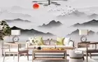 3D Landscape Painting Sun Red Self-adhesive Removeable Wallpaper Wall Mural