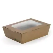 Lunch / Noodle Box Brown with PLA window / LARGE (1500ml) 200 pcs