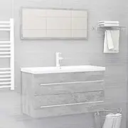 2-Piece Bathroom Furniture Set, Concrete Grey, Includes Mirror and Sink Cabinet, Modern Engineered Wood Vanity Furniture