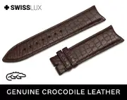 For RAYMOND WEIL DARK BROWN Alligator Curved Watch Crocodile Leather Strap Band