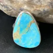 Navajo Blue Kingman Turquoise Sterling Silver Ring Size 8 Adjustable 12796