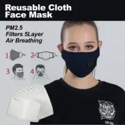 5Layer Face Mask PM2.5 Filter Reusable Cloth Cotton Guard With Air Breathing AU