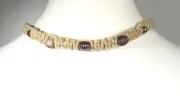 Handmade Flat Hemp Choker Necklace with Purple Glass Beads