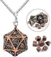 Rollooo Mini Metal Dice Set with Copper Hollow Octopus D20 Necklace Dice Case DND Gift Tiny Small Dice Set D&D Portable 9PCS Dice Set