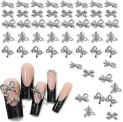 Nail Charms 50 PCS Bow Nail Charms Silver Alloy Nail Bows Multistyle Nail Gems Cute Nail Decorations Multifunctional Silver Nail Charms for Nail Art and DIY Crafts Decoration Women Girls