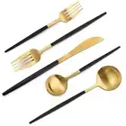 VANVRO Matte Black Gold Silverware Set 20-Piece Stainless Steel Flatware Set ...