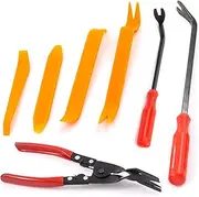 Swpeet 7Pcs 7 Auto Trim Removal Tool Kit with Fastener Remover Assortment Kit, No-Scratch Pry Tool Kit Interior Door Panel Clip Fastener Removal for Car Vehicle Dash Audio Installer