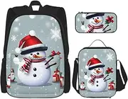 Christmas Happy Snowman Backpack With Lunch Box And Pencil Case 3 In,Kawaii Backpacks With Lunch Bag Matching Combo