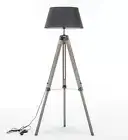 Vintage Tripod Floor Lamp Shade Natural Wood Home Decor Reading Light - Black