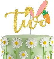Bunny Ears Two Cake Topper, Second Birthday Cake Decor; Spring Paty Decorations,Bunny 2nd Birthday Cake Smash Photo Prop
