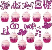 Ephlyn 30Pcs He Asked She Said Yes Cupcake Toppers Glitter Engagement Cupcake Toppers Diamond Ring Heart Love I Do Cupcake Picks for Engagement Wedding Party Cake Decorations Purple