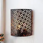 NEWIMAGE Battery Powered Lamp 20cm H Wall Sconce Lighting Metal Rustic Wall Mount Lamp with with 6-Hour Timer Wall Decor for Living Room Bedroom Hallway Stairway(Brown, Snowflake)