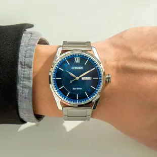 【金台鐘錶】CITIZEN星辰 (藍面) 光動能時尚簡約風 防水100米 42mm 鋼帶 (男錶) AW0081-89L