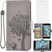 Asuwish Compatible with iPhone 6plus 6splus 6/6s Plus Wallet Case and Tempered Glass Screen Protector Flip Card Holder Cell Phone Cover for iPhone6 6+ iPhone6s 6s+ i 6P 6a S Six iPhone6splus Men Gray