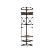 IHOMDEC Industrial Corner Hall Tree with Shoe Bench, Entryway Coat Rack Rustic Dark Brown