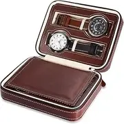 [CFZSALK] Watch Box Watch Holder Watch Organizer Holder Travel Portable Elegant 4 Slots Watch Box Holder Wristwatch Collector Display Case Watch Case (Color : Brown, Size : 17.5 * 13.5 * 6cm) KeYJ