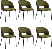 Oikiture Dining Armchairs Set of 6 – Sherpa Fabric Tub Chairs with Curved Back and Metal Legs, Upholstered Accent Dining or Lounge Chairs for Home, Green & Black
