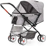 Cat/Dog Stroller Cheap Easy One-Hand Fold, 4 Wheel Dog Strollers for Medium Small Dogs Clearance, Reversible Push Handle Pet Stroller Puppy & Kitten Carrier Extended Cockpit 25in(Grey)