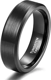 [TRUMIUM] 4mm 6mm 8mm Tungsten Carbide Wedding Band Men Women Engraved I Love You Couple Ring Black/Silver Beveled Edges Brushed Size 4-15
