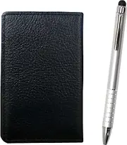 [タキザワ] MEIB-TP04 Grain Cowhide Black Business Card Holder Smartphone Touch Diameter 9 Rotating Ballpoint Pen Set, Silver