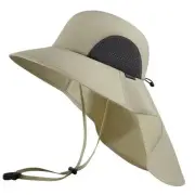 UPF 50+ Foldable Sun Hats Wide Brim with Large Neck Flap for Men One Size Beige