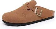 [WTW] Womens Clogs Cow Suede Soft Footbed Mules Unisex for Men Women Cork Clog Antislip Sole Slippers Mules Sandals with Adjustable Buckle