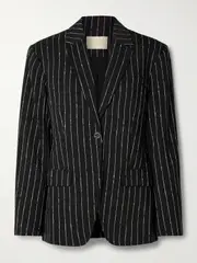 [Ulla Johnson] Ulla Johnson - Dhemi Striped Wool-blend Twill Blazer - Black - US6 US 6 Black