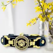PupWiser VERNEN Handmade Leather Medusa Dog Collar (Black)