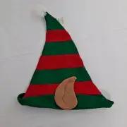Elf Christmas Hat Santa's Helper Green And Red Stripe Pointy Ears Pom Pom