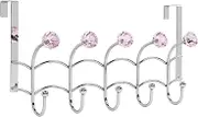 Galashield Over The Door Hook Rack 5 Pink Acrylic Hooks and Stainless Steel Organizer Rack (10 Hanging Hooks)